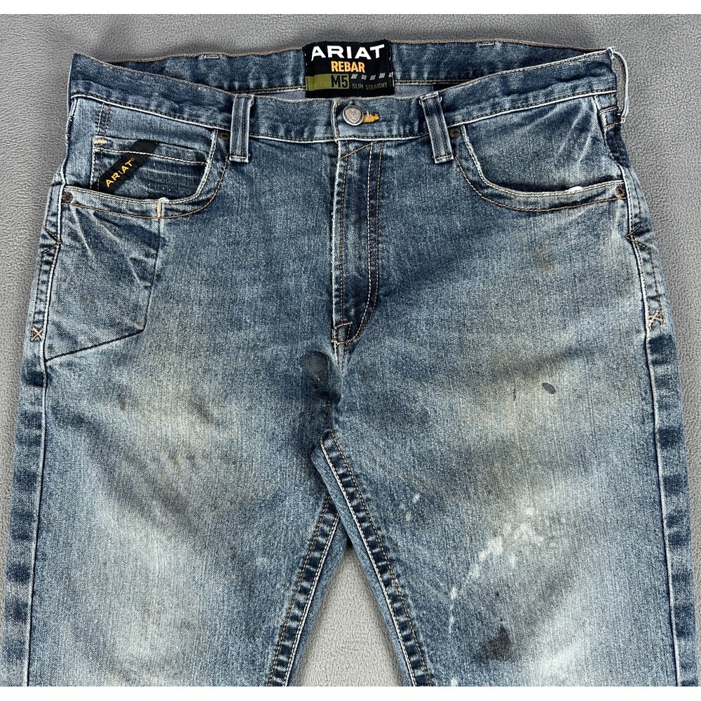 Ariat Jeans 36x32 Blue Rebar M5 Slim Straight Western Cowboy Distressed Workwear